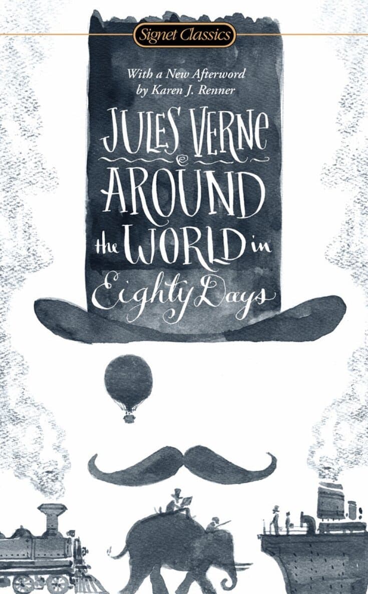 Omslag till boken Around the World in Eighty Days av Jules Verne