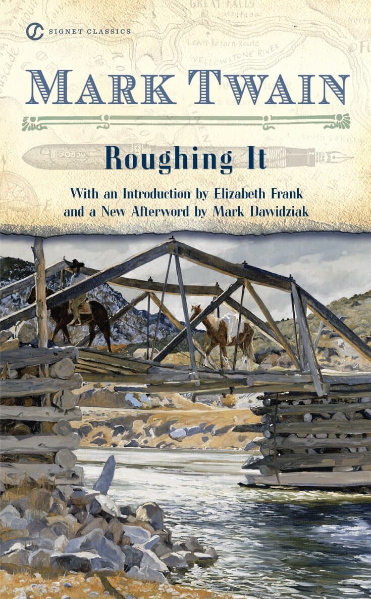 Omslag till boken Roughing It av Mark Twain