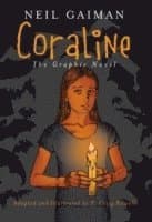 Omslag till boken Coraline av Neil Gaiman