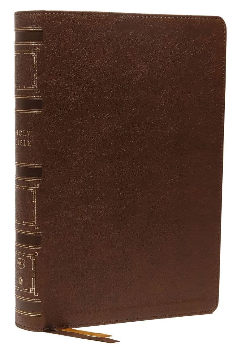 NKJV, Single-Column Wide-Margin Reference Bible, Leathersoft, Brown, Red Letter, Thumb Indexed, Comfort Print