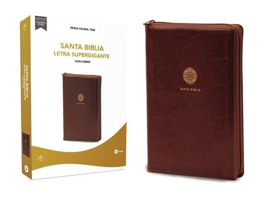 Rvr60, Santa Biblia, Letra Supergigante, Leathersoft, Café, Con Cierre, Comfort Print
