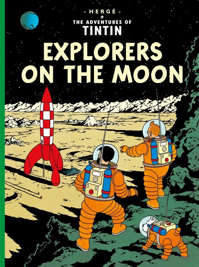 Omslag till boken Explorers on the Moon av Hergé