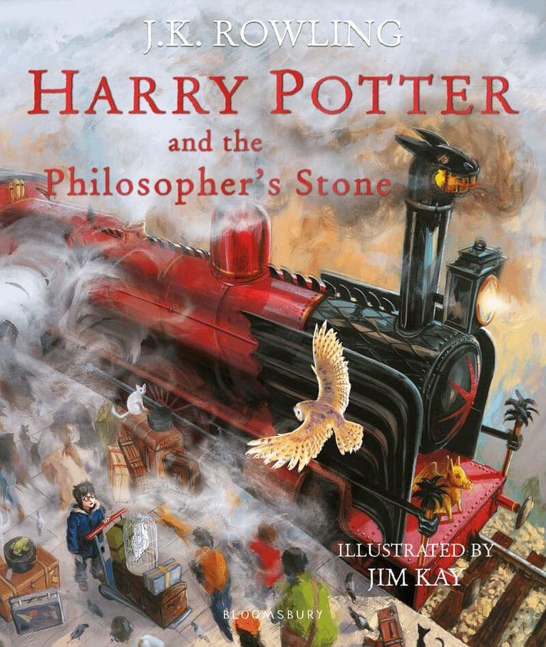 Omslag till boken Harry Potter and the Philosopher’s Stone av J.K. Rowling