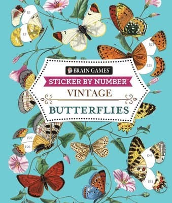 Brain Games - Sticker by Number - Vintage: Butterflies (28 Images to Sticker)