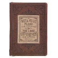 Classic Faux Leather Journal a Man's Heart Proverbs 16:9 Bible Verse Brown Inspirational Notebook, Lined Pages W/Scripture, Ribbon Marker, Zipper Clos