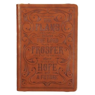 Classic Faux Leather Journal for I Know the Plans Jeremiah 29:11 Bible Verse Bible Verse Brown Inspirational Notebook, Lined Pages W/Scripture, Ribbon