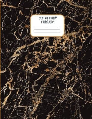 Cornell Notes Notebook - Rich Gold Black Marble Print Book Diary: Wide Ruled Lined Cornell Paper Journal for College & University Science Students Lar