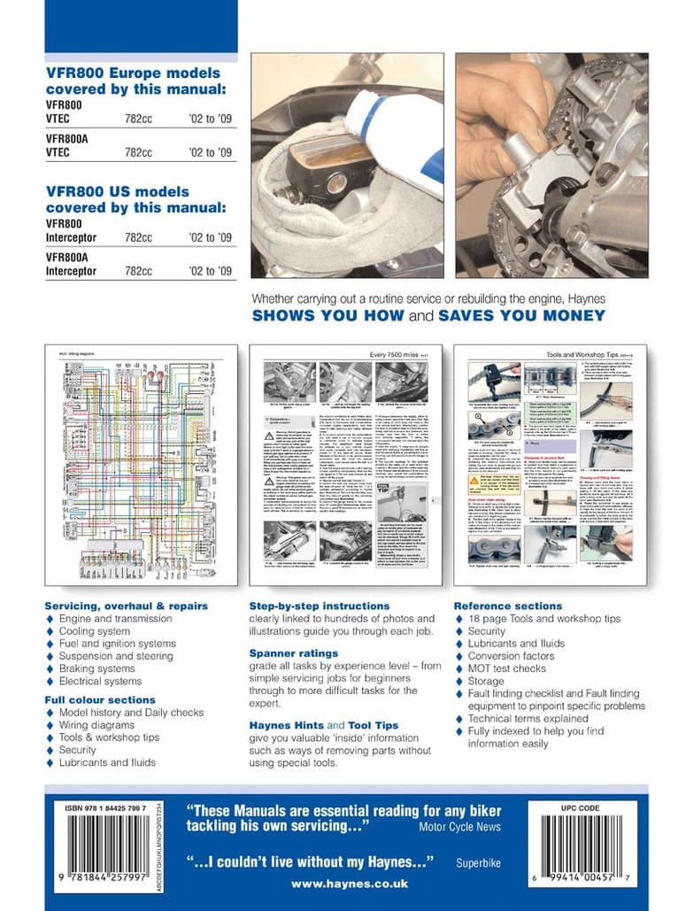 Honda VFR V-Tec V-Fours (02 - 09) Haynes Repair Manual