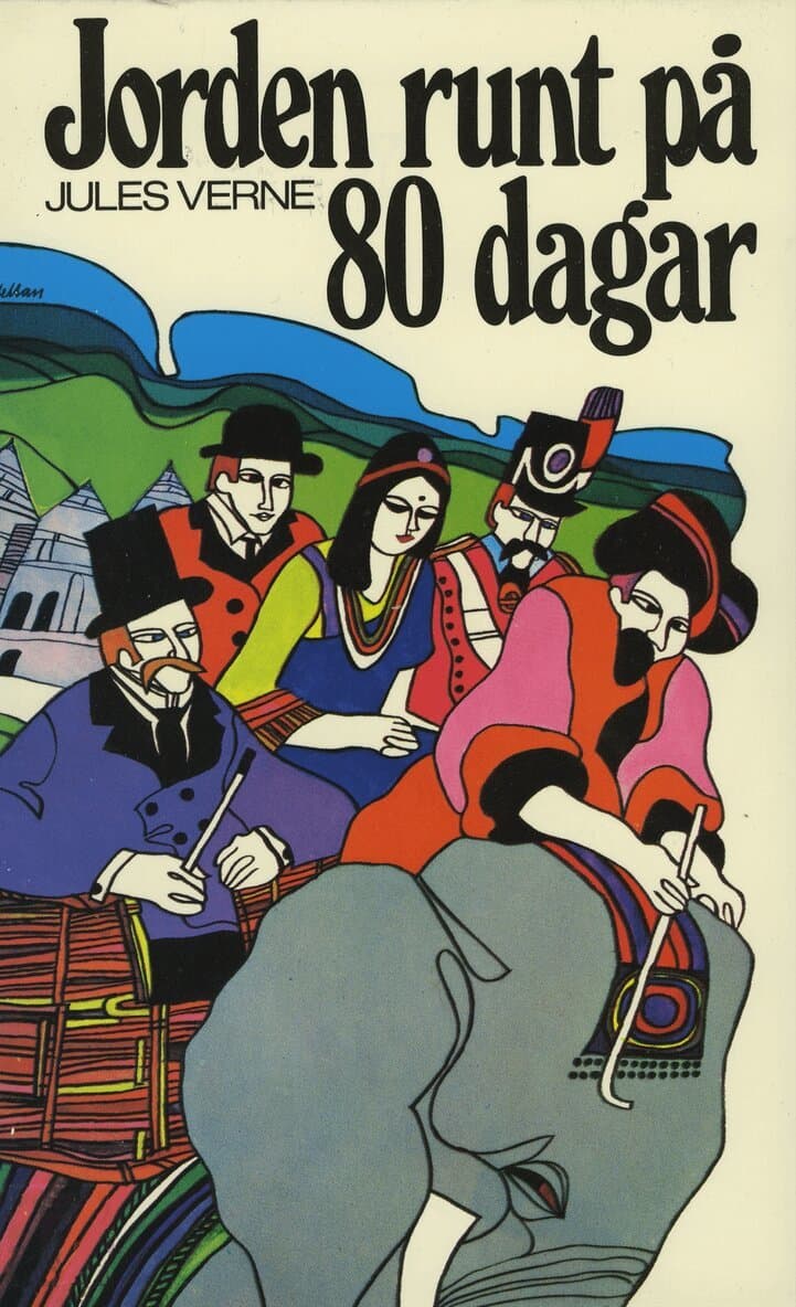 Omslag till boken Jorden runt på 80 dagar av Jules Verne