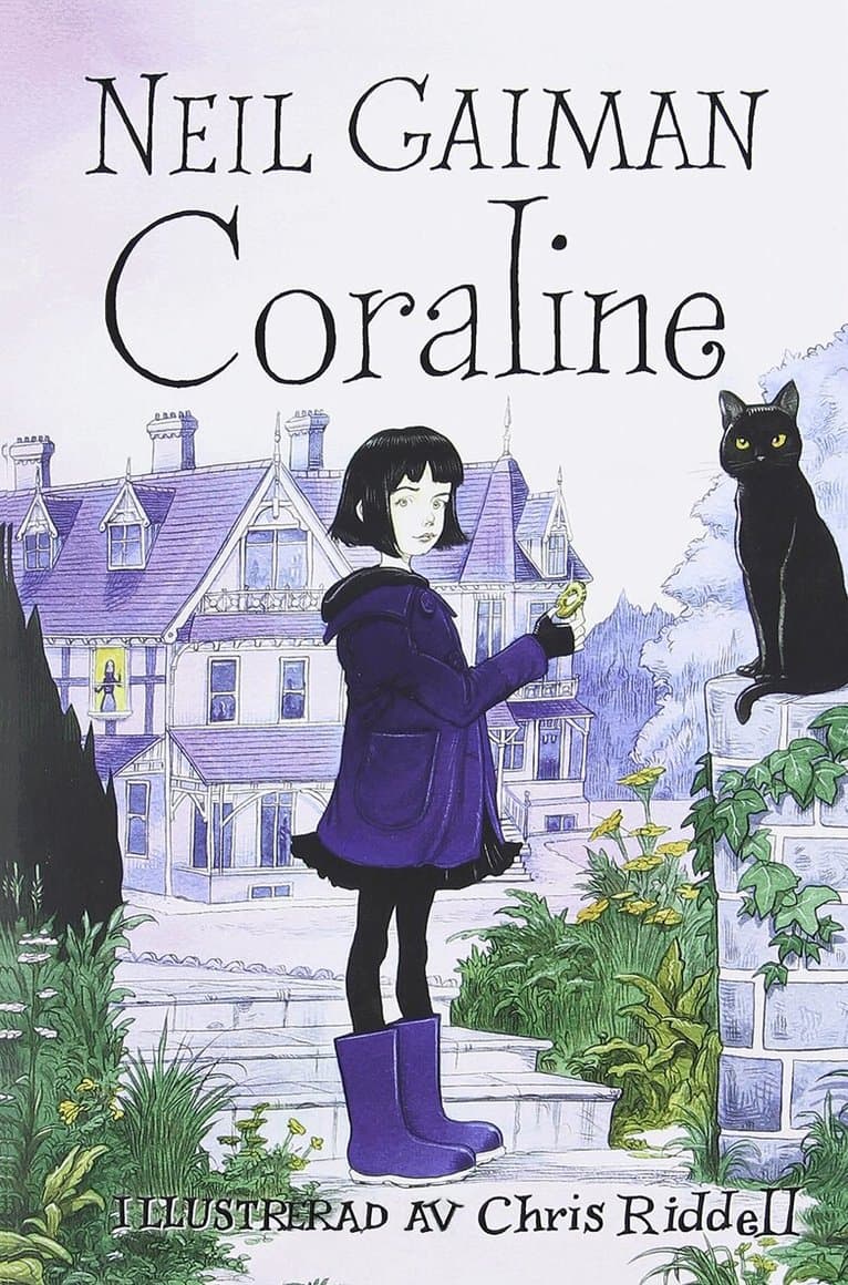 Omslag till boken Coraline av Neil Gaiman