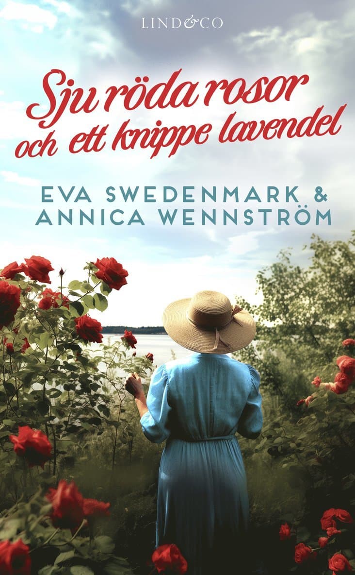 Sju röda rosor och ett knippe lavendel