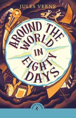 Omslag till boken Around the World in Eighty Days av Jules Verne