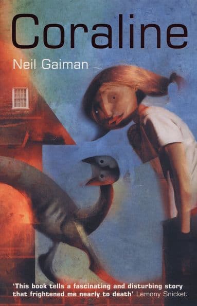 Omslag till boken Coraline av Neil Gaiman