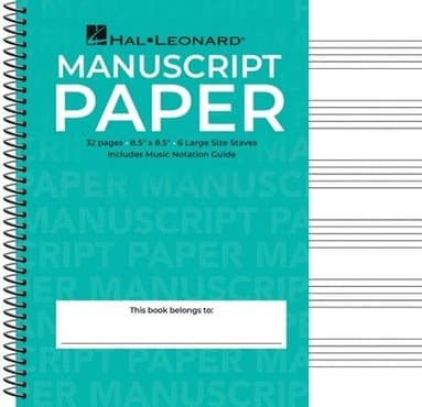 Wide Staff Wirebound Manuscript Paper Aqua Cover Spiral Music Notebook 6 Staves Per Page with Notation Guide